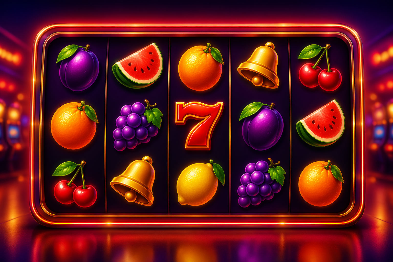 Hot Hot Fruit inspired slot artwork with classic fruit machine symbols and glowing reels