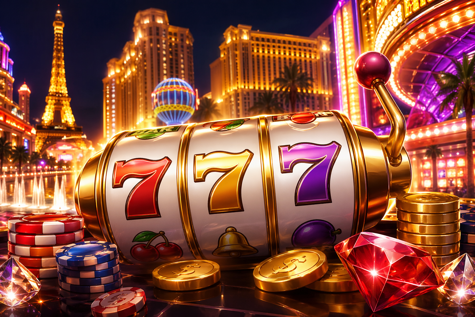 Vegas inspired slot artwork with glamorous lights and slot reels